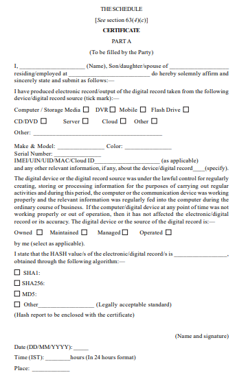 Electronic Evidence Certificate Part A
