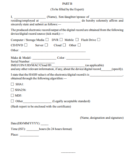 Certificate of Electronic Evidence Part B - Expert